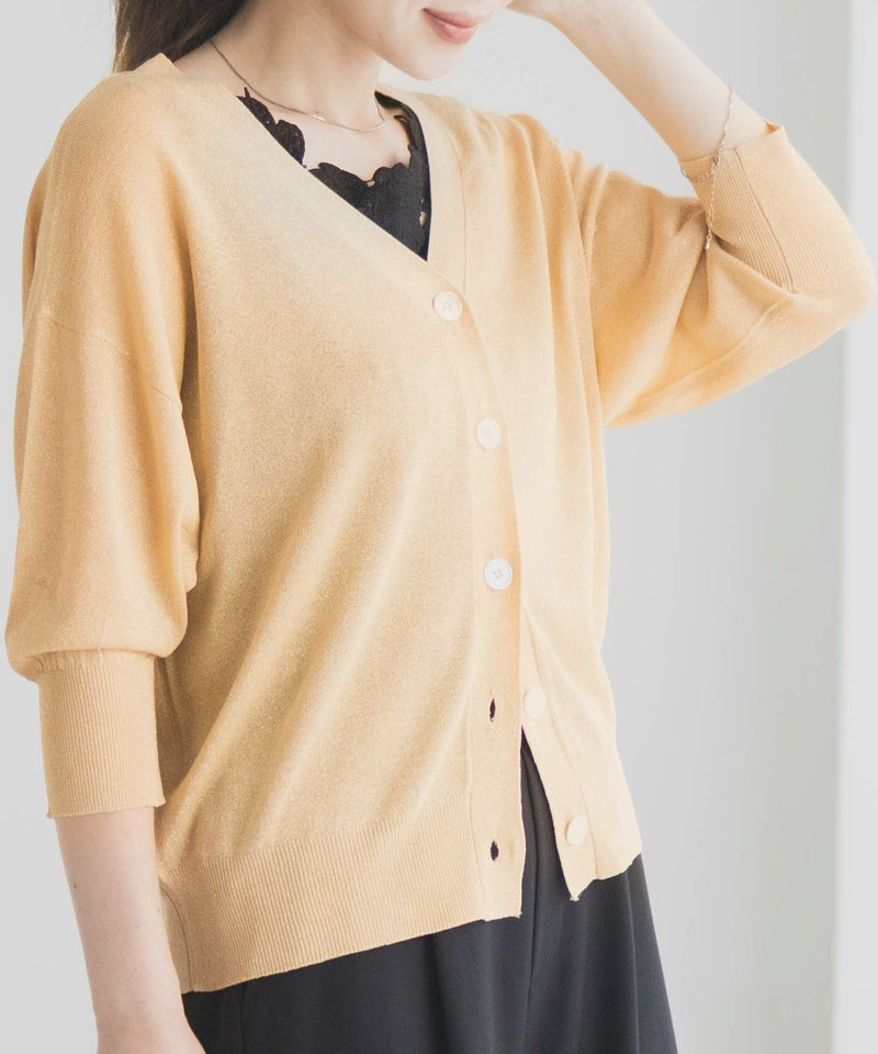 [期間限定knit]Idnes ラメVネックカーディガン レディース商品画像-7