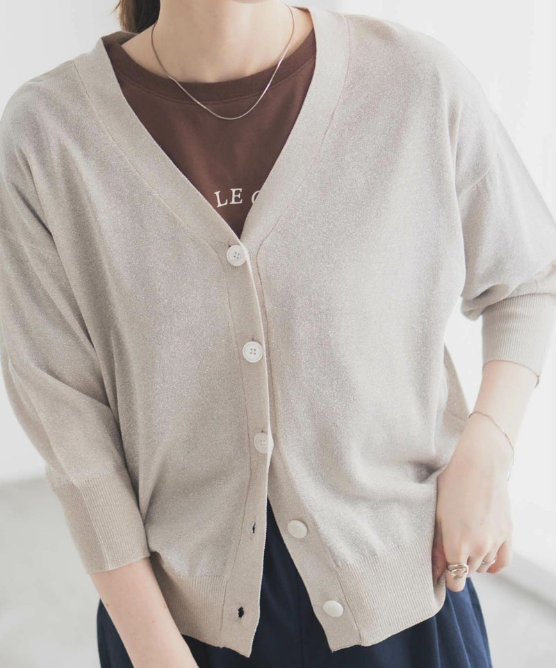 [期間限定knit]Idnes ラメVネックカーディガン レディース商品画像-12
