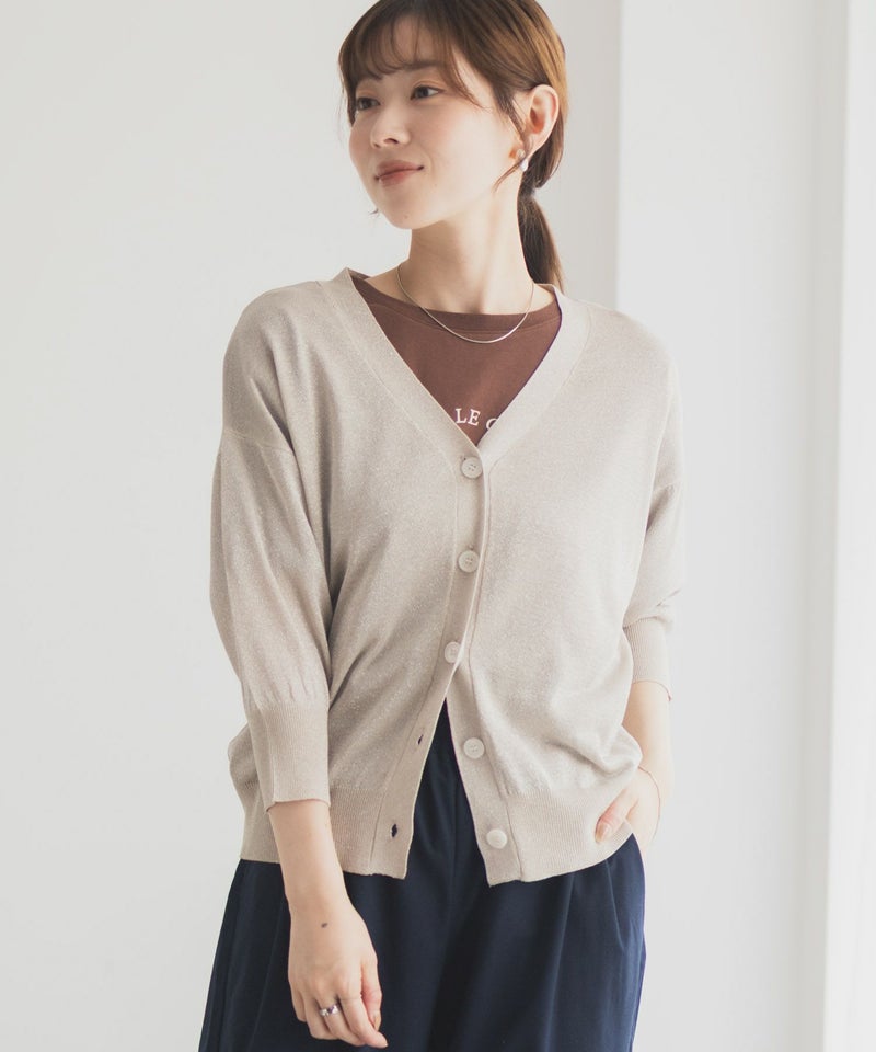[期間限定knit]Idnes ラメVネックカーディガン レディース商品画像-13