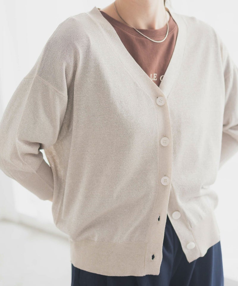 [期間限定knit]Idnes ラメVネックカーディガン レディース商品画像-14