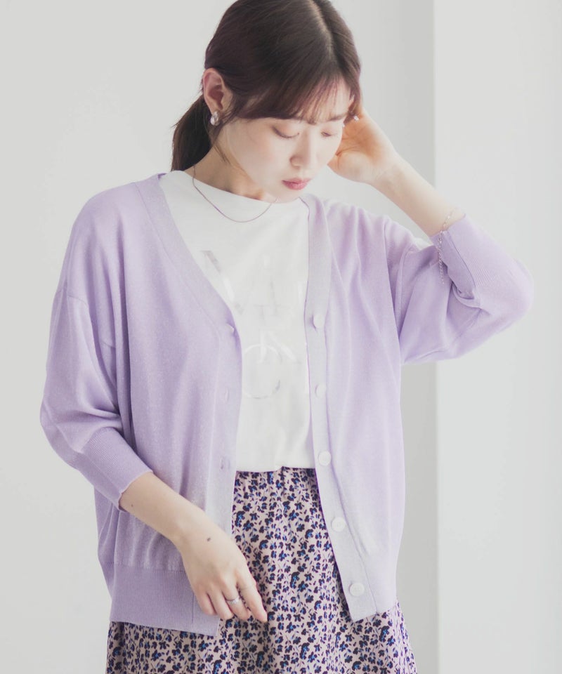 [期間限定knit]Idnes ラメVネックカーディガン レディース商品画像-16