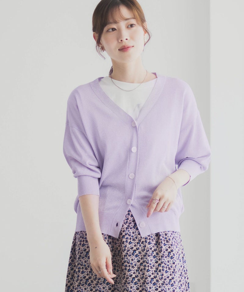 [期間限定knit]Idnes ラメVネックカーディガン レディース商品画像-17
