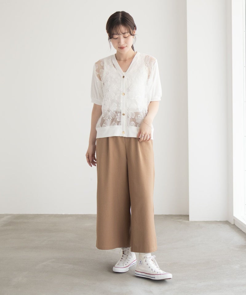 [期間限定knit]Idnes フラワーチュールハーフスリーブカーディガン レディース商品画像-11