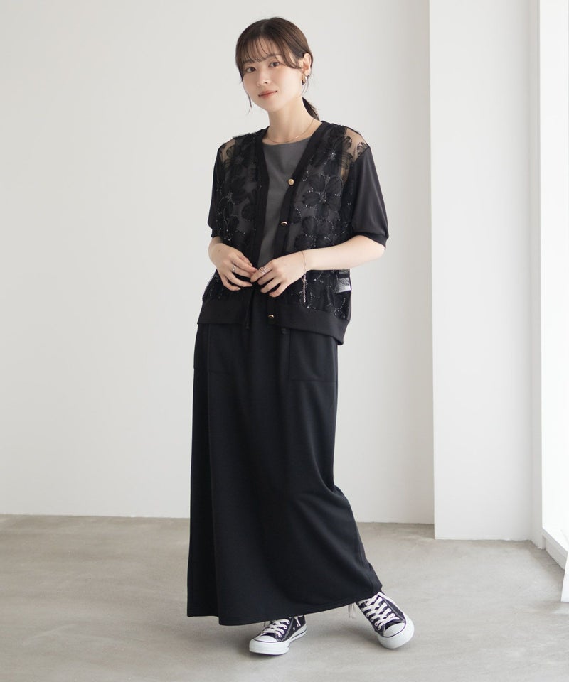 [期間限定knit]Idnes フラワーチュールハーフスリーブカーディガン レディース商品画像-18