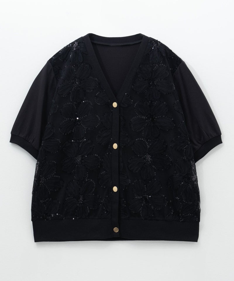 [期間限定knit]Idnes フラワーチュールハーフスリーブカーディガン レディース商品画像-22