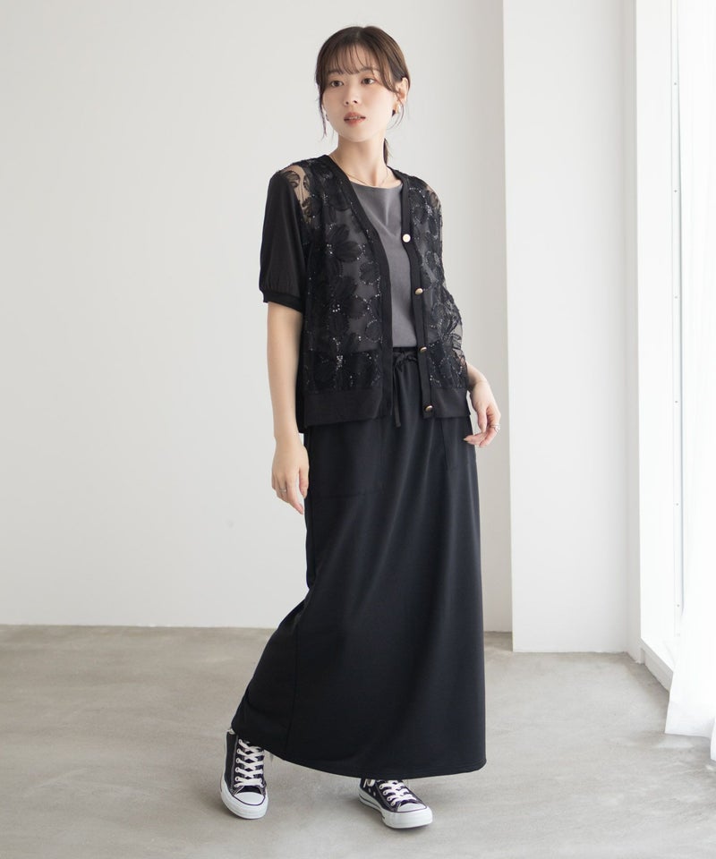 [期間限定knit]Idnes フラワーチュールハーフスリーブカーディガン レディース商品画像-27