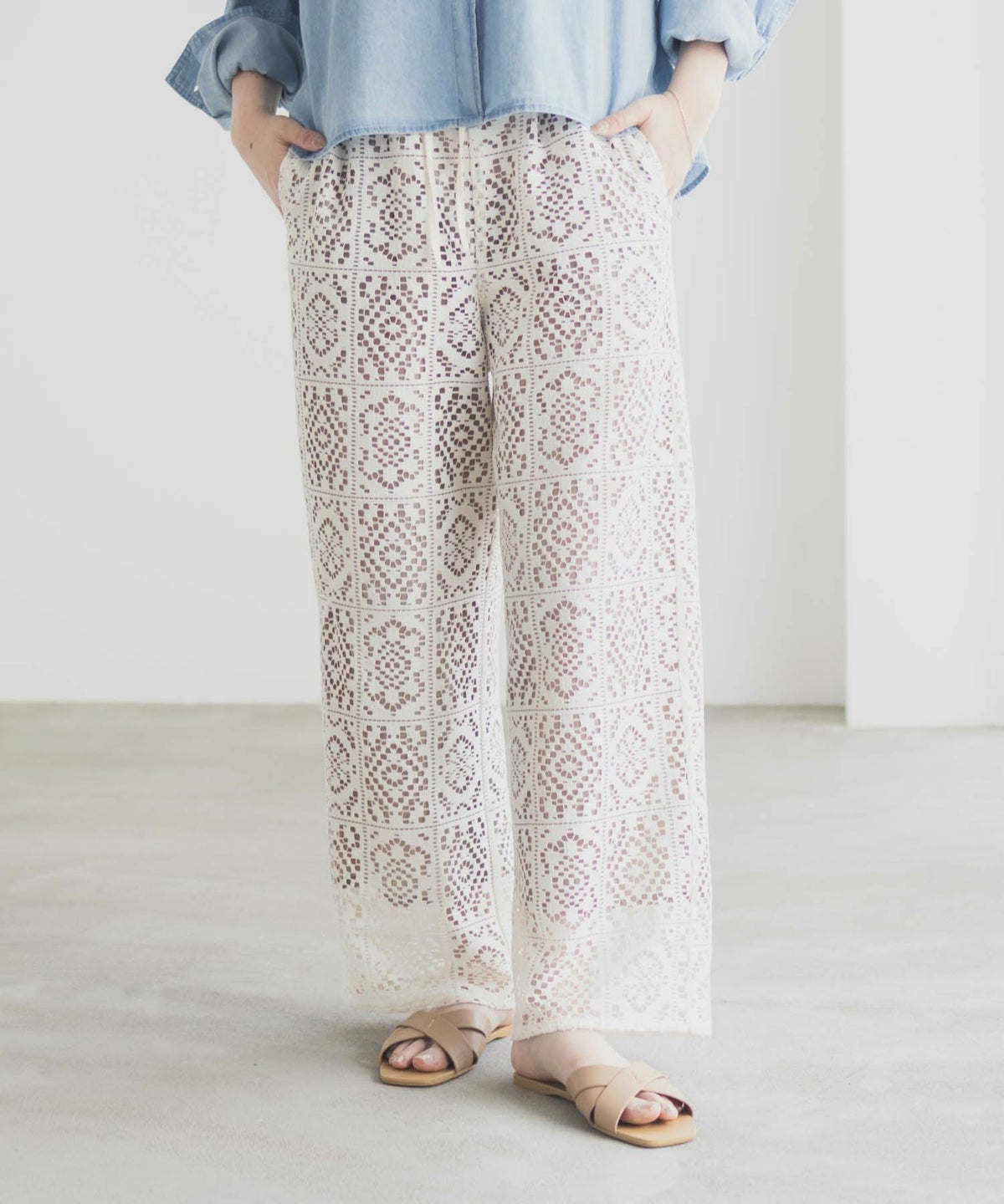 Idnes クロシェライクレースイージーパンツ レディース