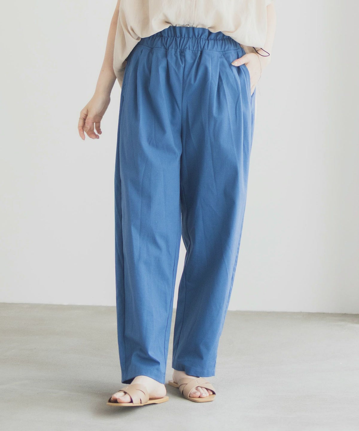 Idnes リネンライクドロストテーパードパンツ レディース