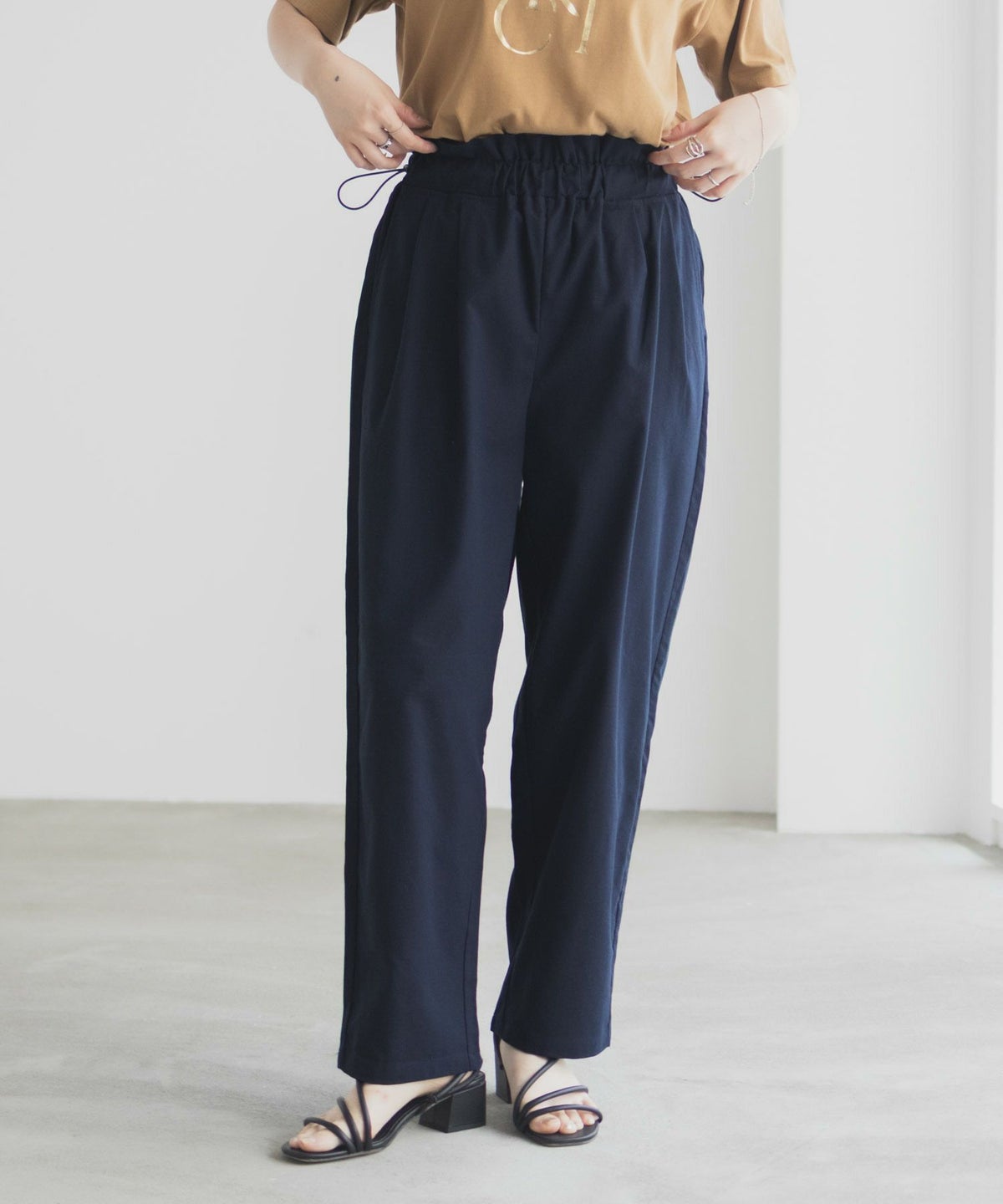 Idnes リネンライクドロストテーパードパンツ レディース