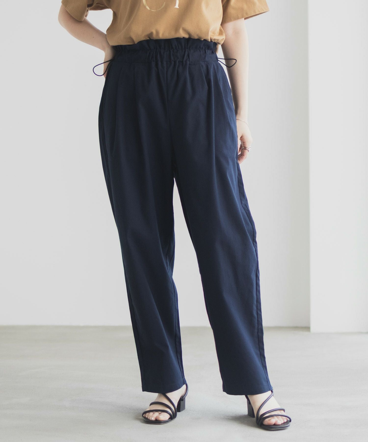Idnes リネンライクドロストテーパードパンツ レディース