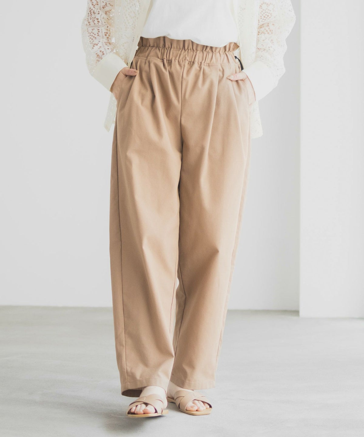 Idnes リネンライクドロストテーパードパンツ レディース