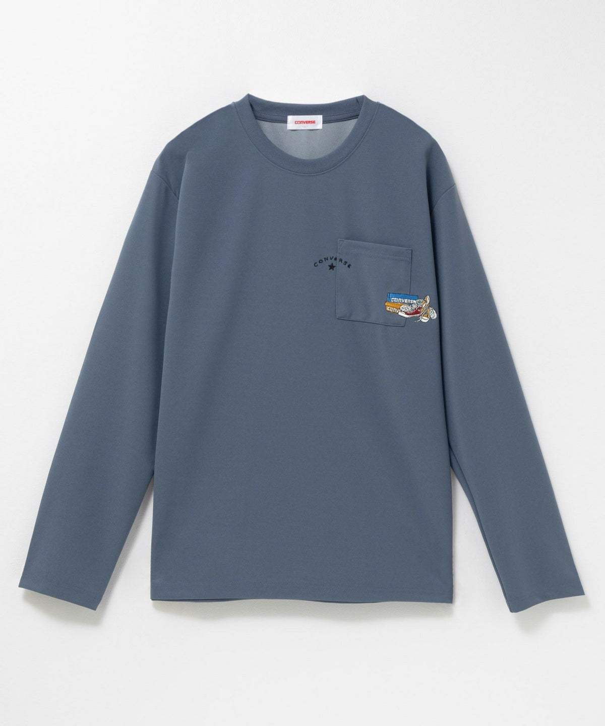 CONVERSE ポンチ素材 ポケット付き刺繍長袖Tシャツ メンズ
