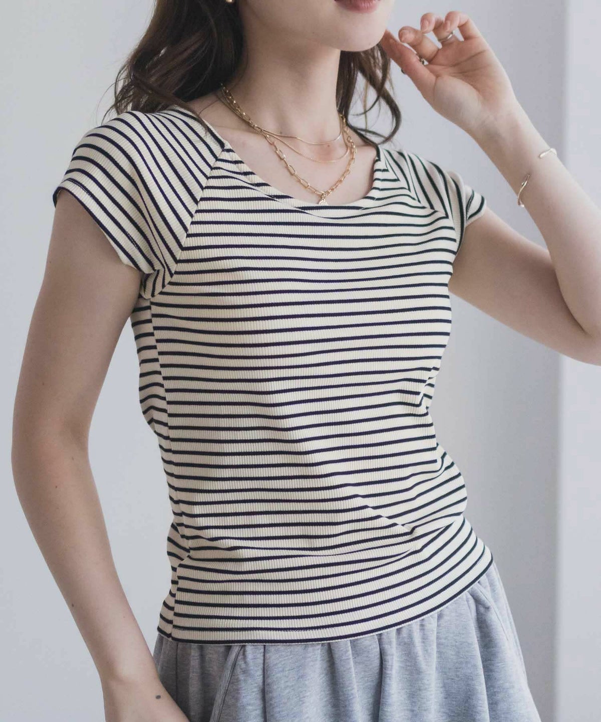 milli de l'air テレコカップ付き半袖トップス レディース