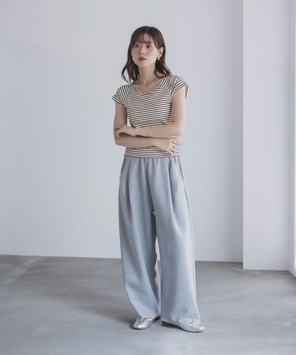 milli de l'air テレコカップ付き半袖トップス レディース