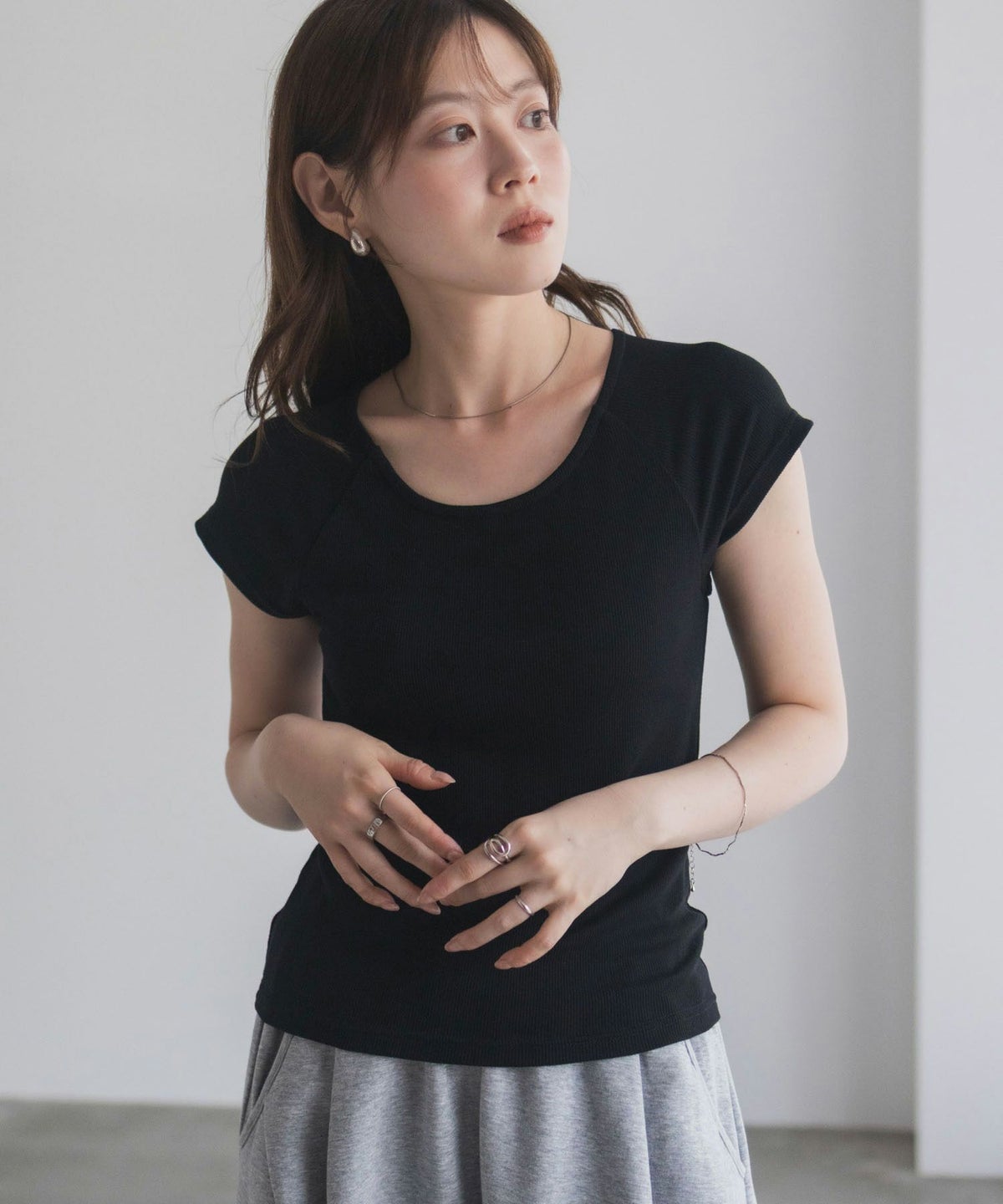 milli de l'air テレコカップ付き半袖トップス レディース