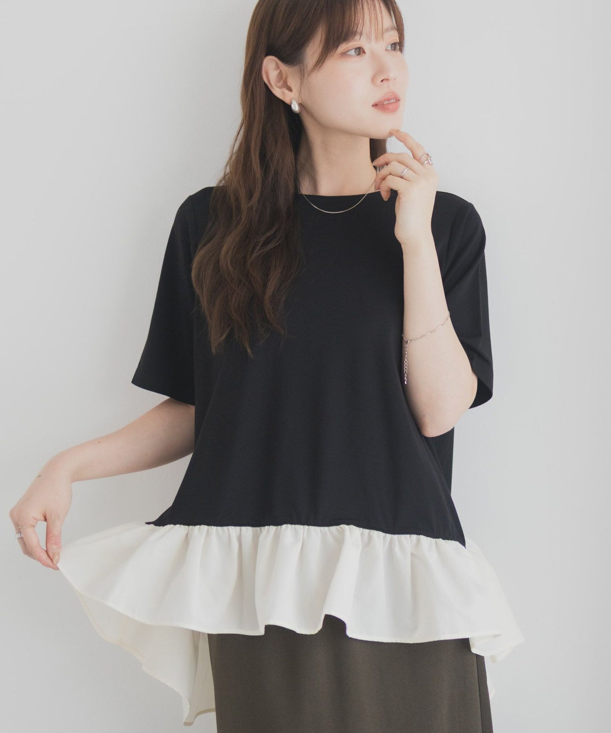 milli de l'air ポンチ素材 ヘム切替ペプラムトップス レディース ネコポス 対応商品