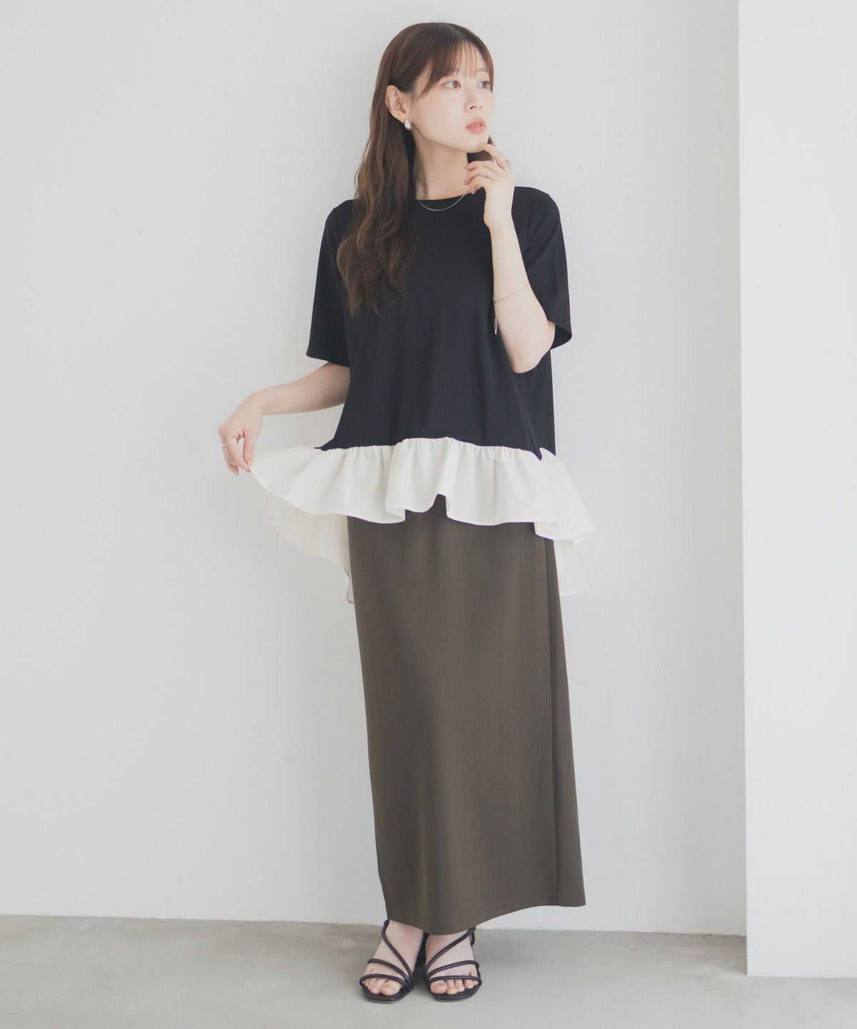 milli de l'air ポンチ素材 ヘム切替ペプラムトップス レディース ネコポス 対応商品