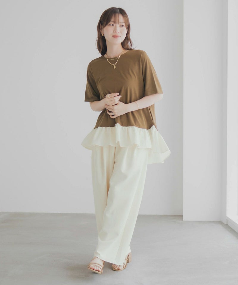 milli de l'air ポンチ素材 ヘム切替ペプラムトップス レディース メール便 対応商品商品画像-23