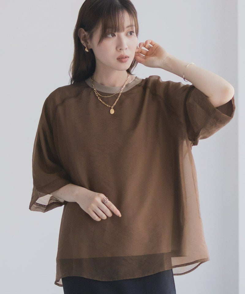 milli de l'air ポンチ素材 シアーレイヤードトップス レディース メール便 対応商品商品画像-4