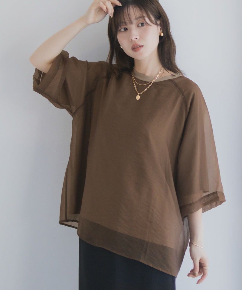 milli de l'air  ポンチ素材 シアーレイヤードトップス レディース メール便 対応商品商品画像-7