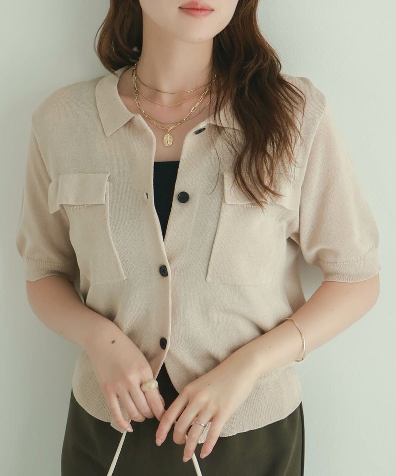 [期間限定knit]milli de l'air ポロカラーダブルポケットニット レディース商品画像-4