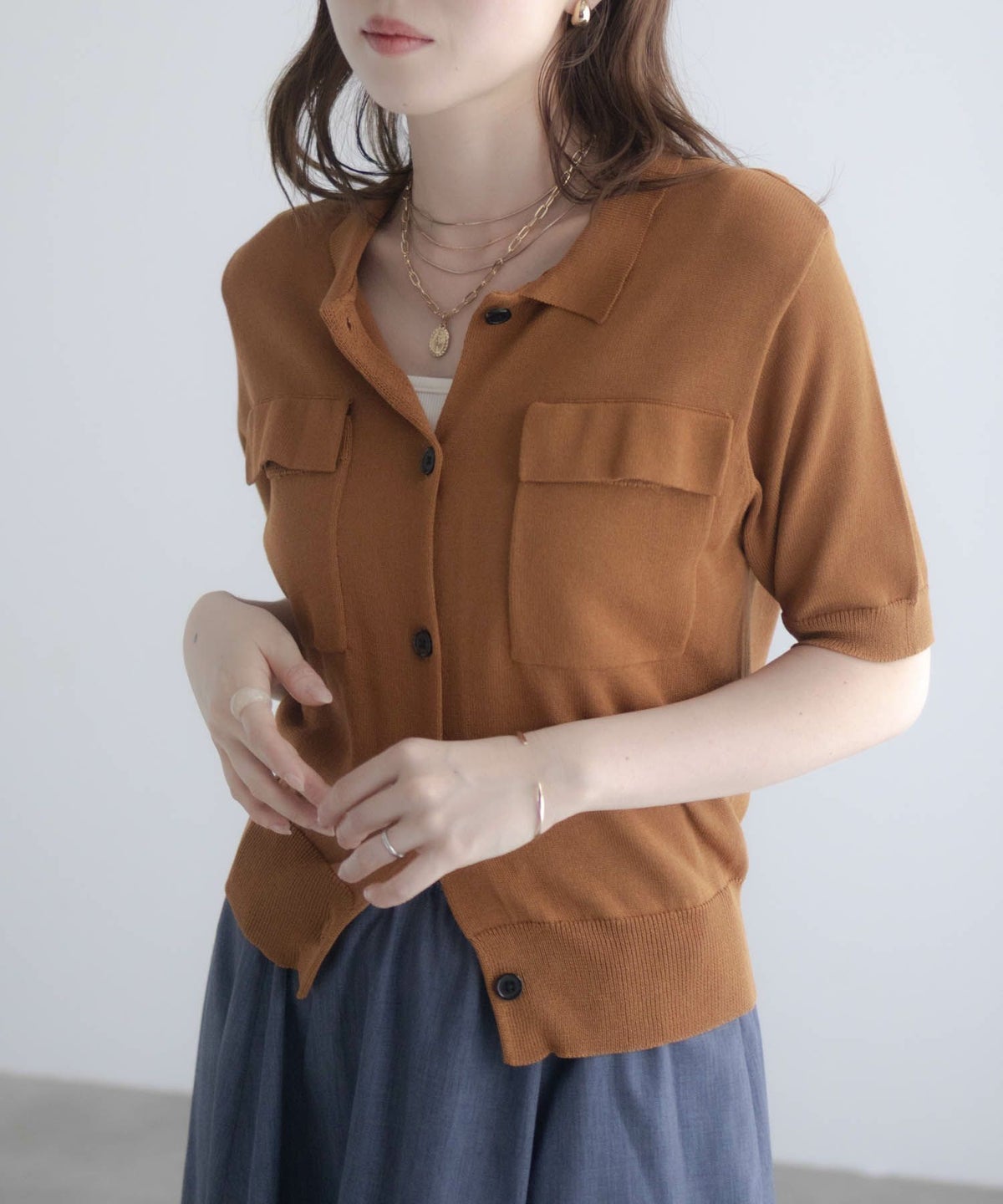 milli de l'air ポロカラーダブルポケットニット レディース