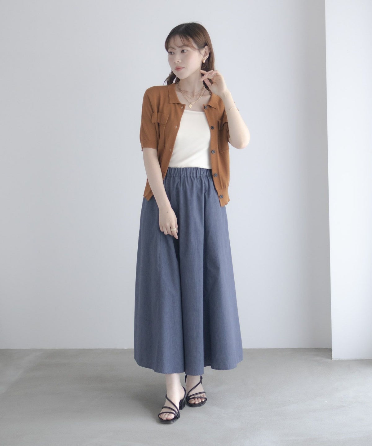 milli de l'air ポロカラーダブルポケットニット レディース