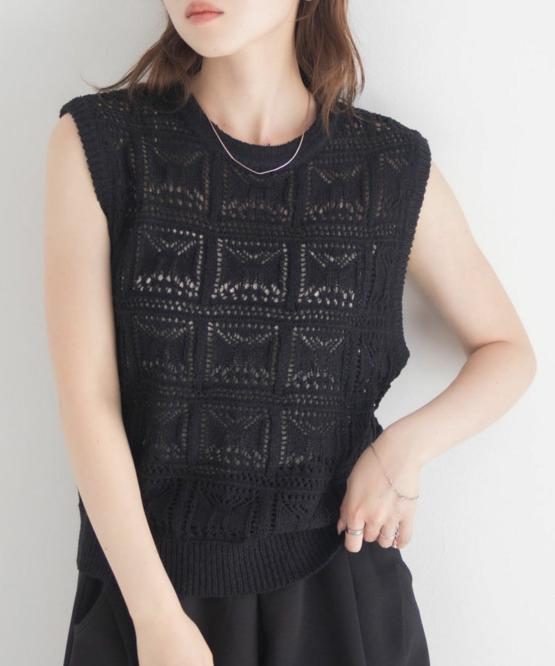 [期間限定knit]milli de l'air 幾何柄編みニットベスト レディース商品画像-3