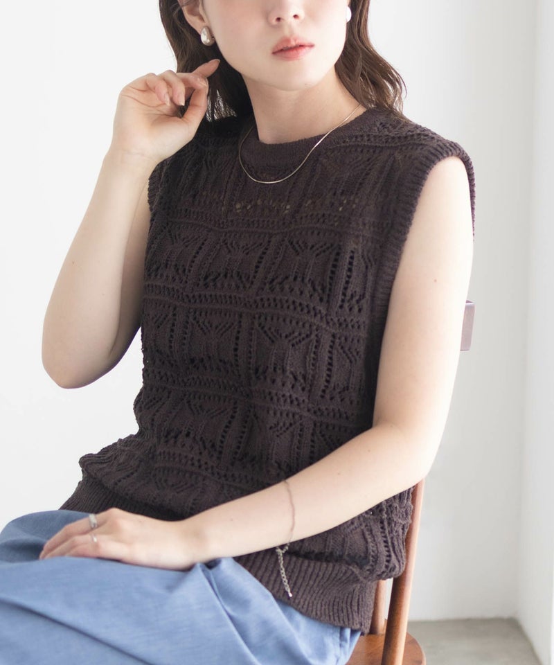 [期間限定knit]milli de l'air 幾何柄編みニットベスト レディース商品画像-6