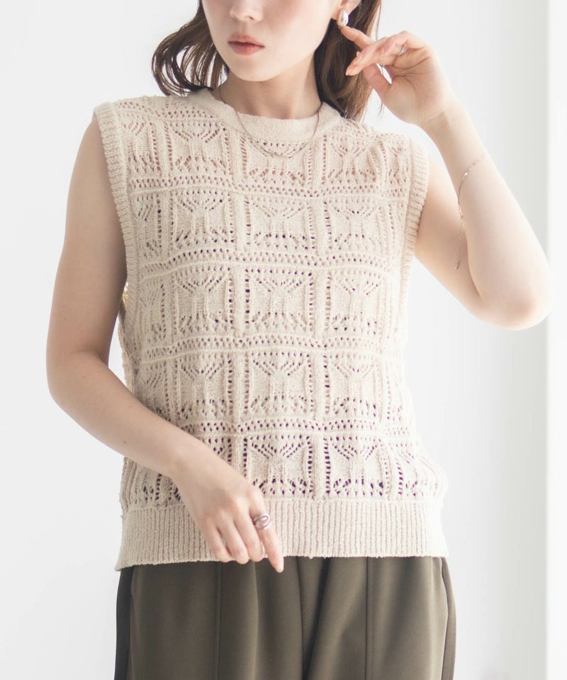 [期間限定knit]milli de l'air 幾何柄編みニットベスト レディース商品画像-11
