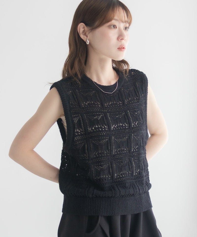 [期間限定knit]milli de l'air 幾何柄編みニットベスト レディース商品画像-15