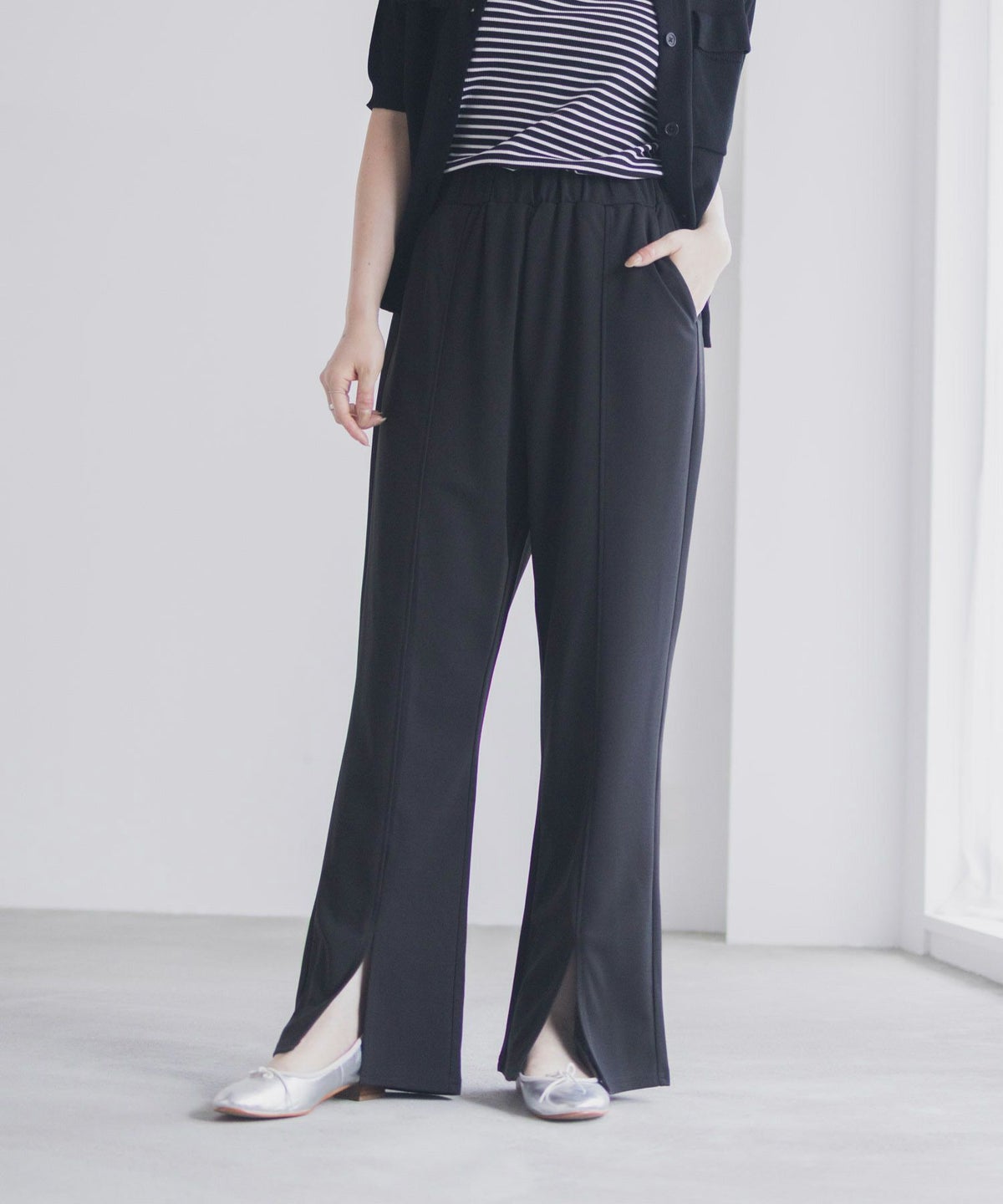 milli de l'air カットジョーゼットスリットパンツ レディース