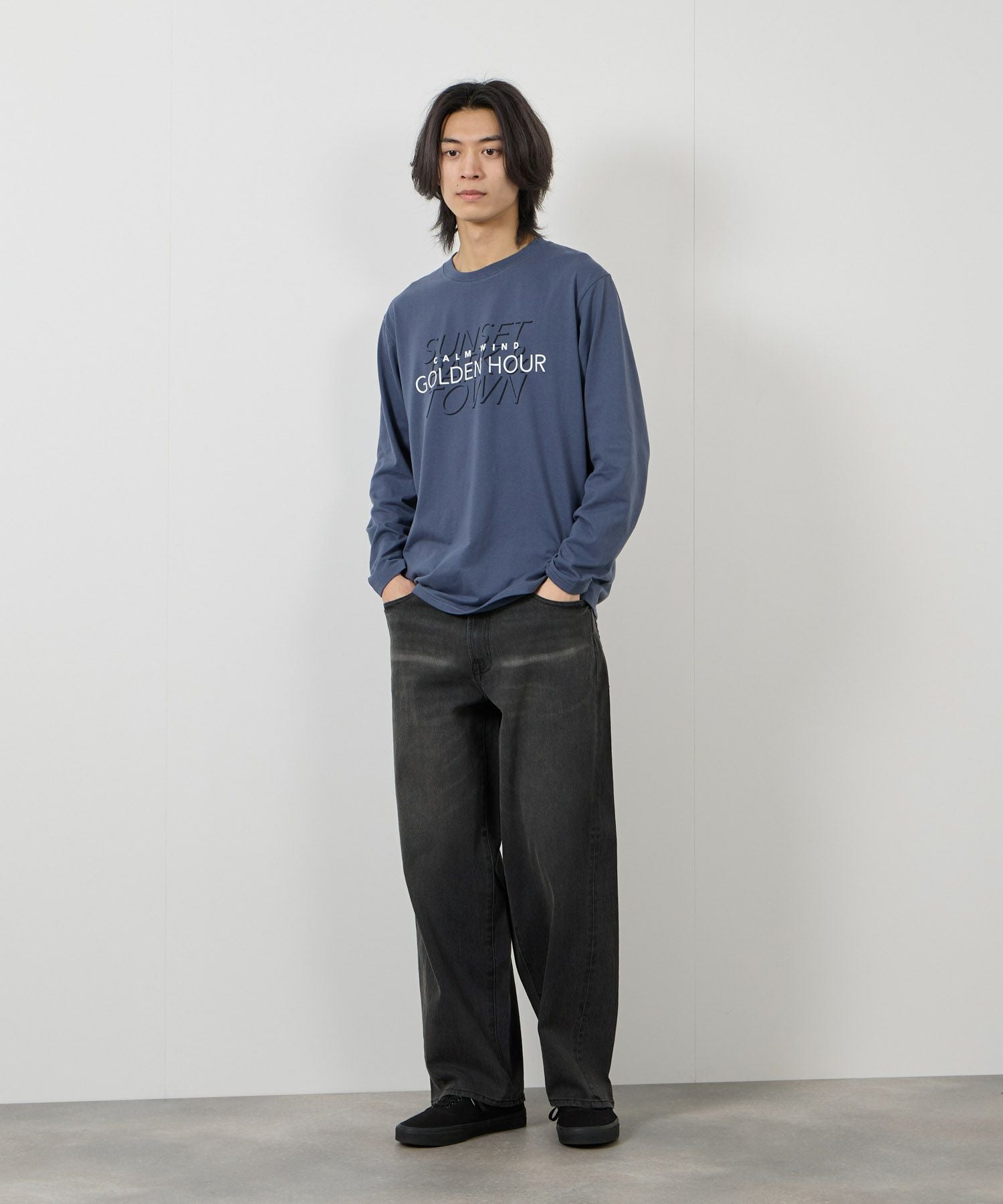 【ネイビー】バレルレッグデニムパンツ NAVY 毎日はきたくなるデニム「マイデニ」 バレルレッグ ワイドパンツ