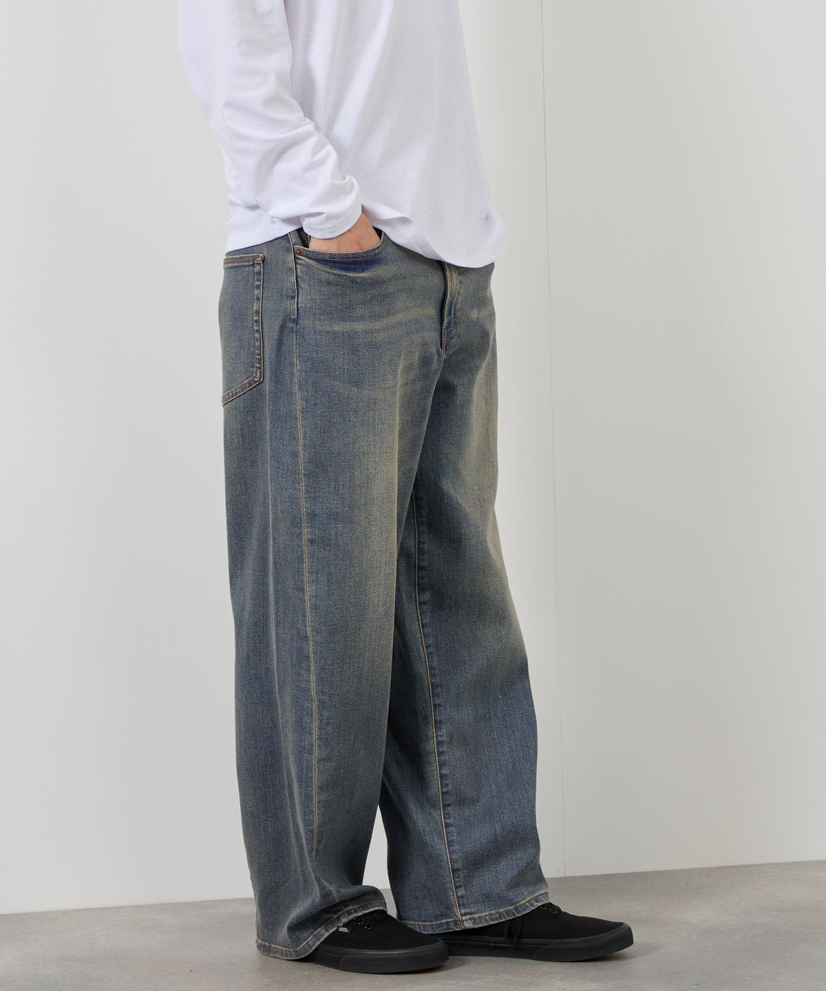 NAVY 毎日はきたくなるデニム「マイデニ」 バレルレッグ ワイドパンツ メンズ