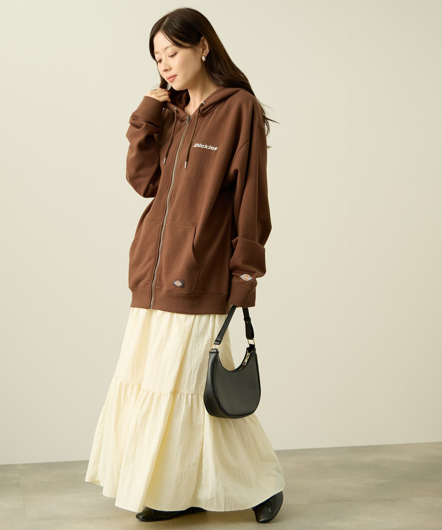ブラウン フルジップ マウンテンパーカー Dickies 裏毛フルジップパーカー メンズ