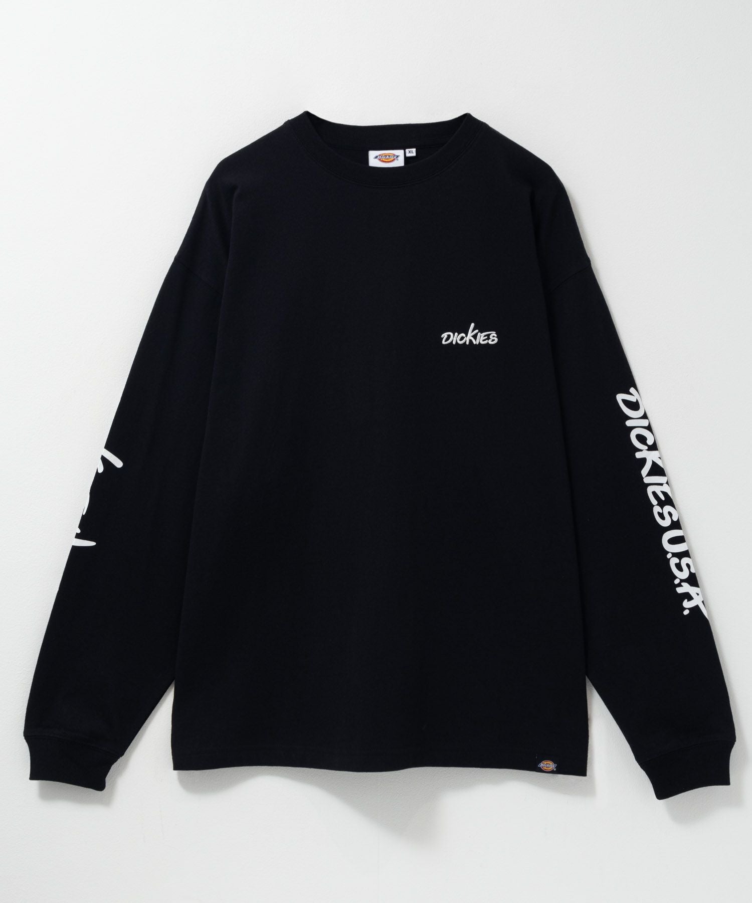 ブラック グラフィックプリント 長袖カットソー Dickies スリーブプリント長袖Tシャツ メンズ