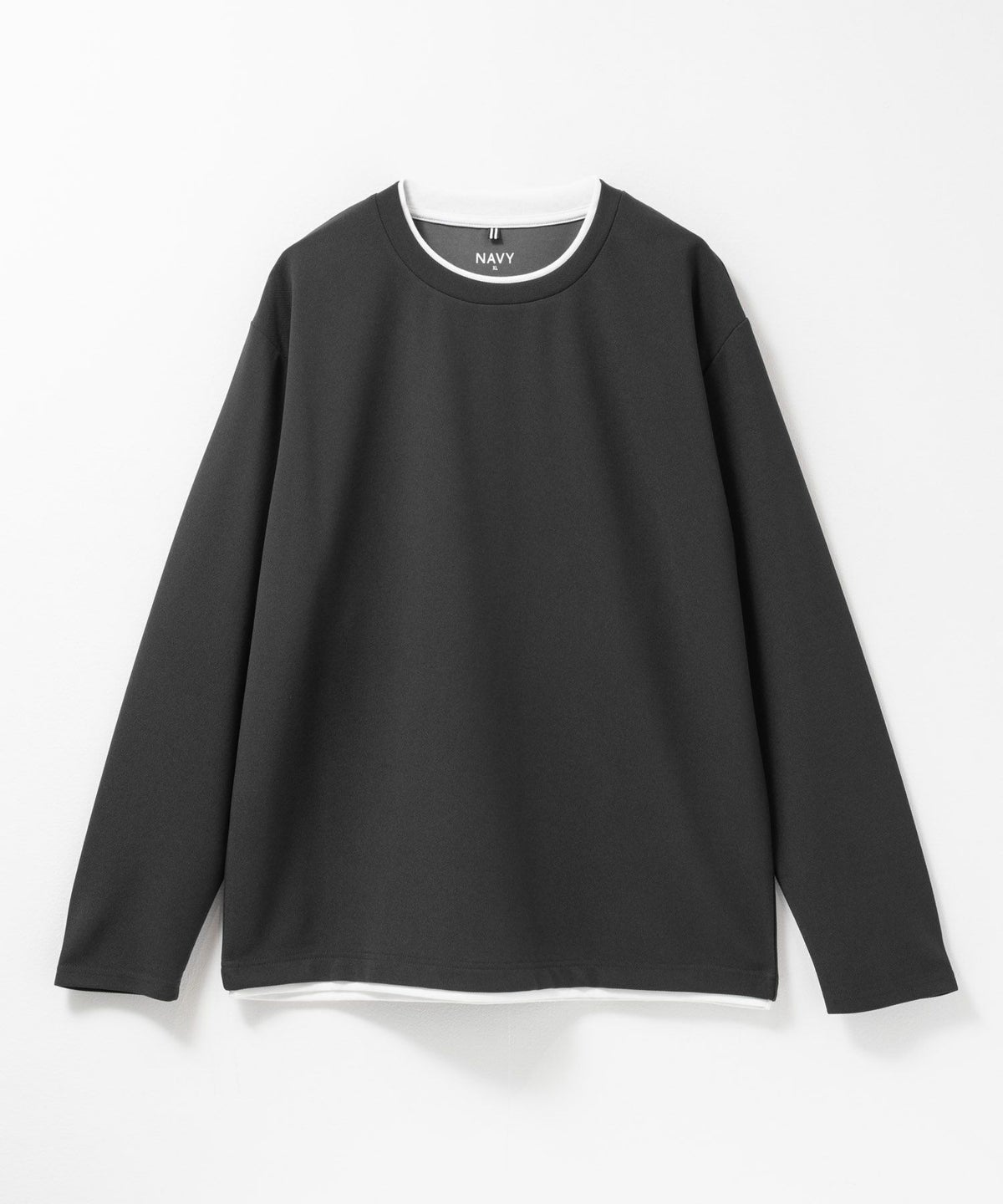 NAVY 時短フェイクレイヤードクルーネック長袖Tシャツ メンズ