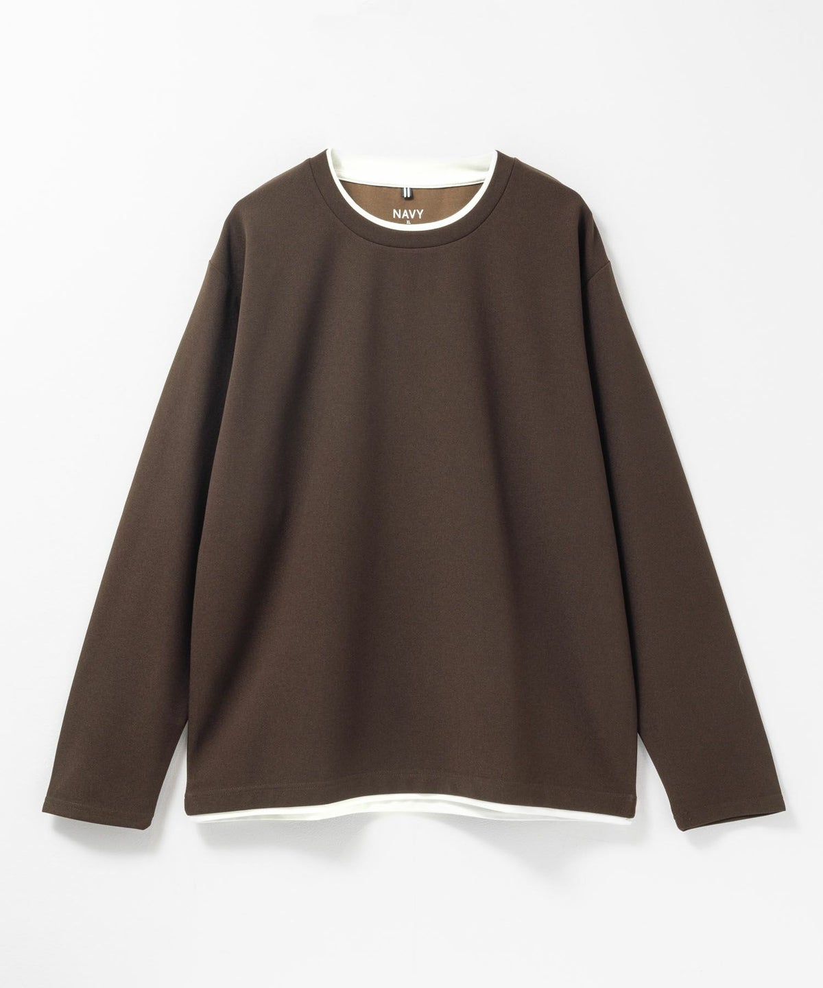 NAVY 時短フェイクレイヤードクルーネック長袖Tシャツ メンズ