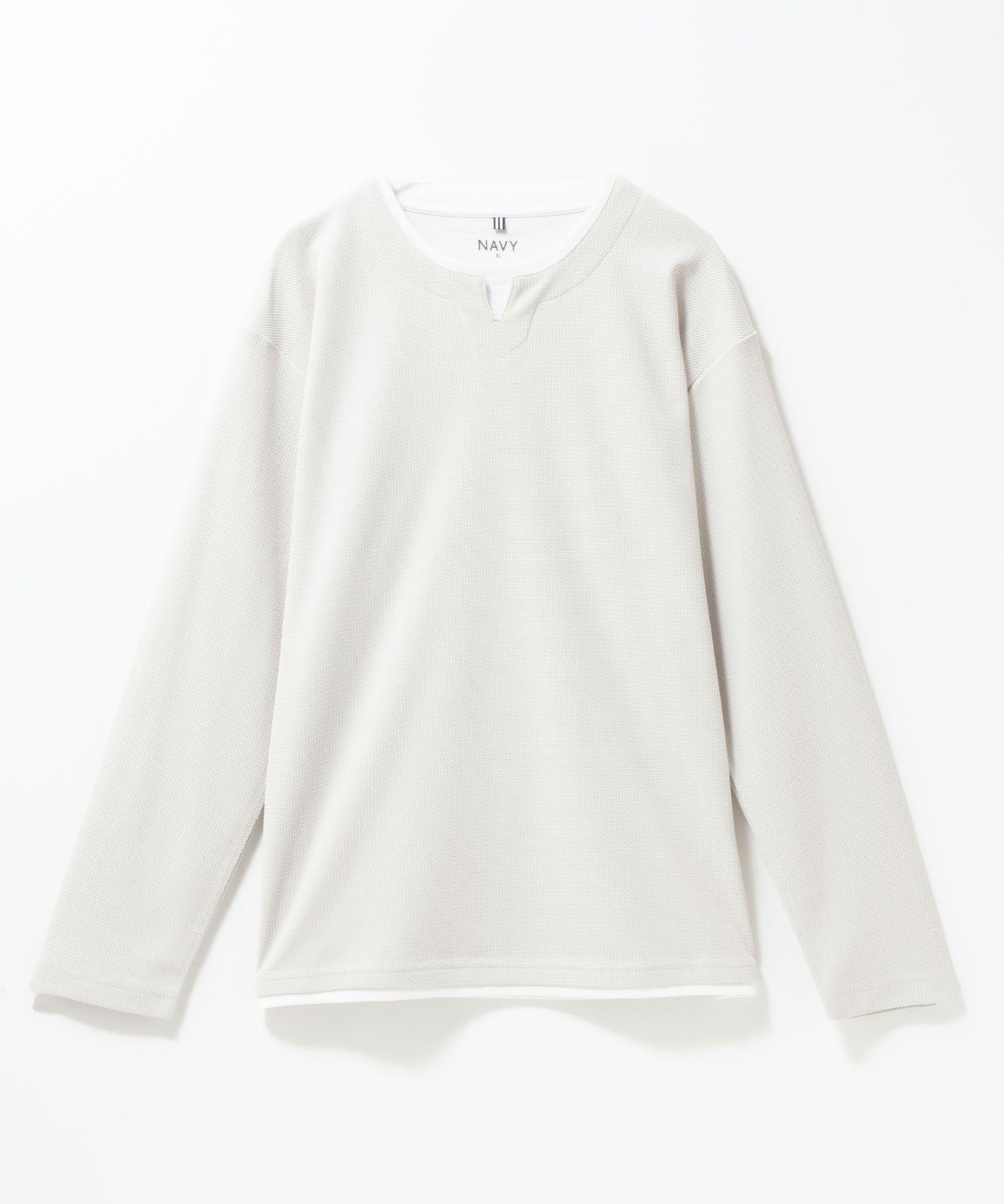 NAVY 時短フェイクレイヤードワッフルキーネックTシャツ メンズ