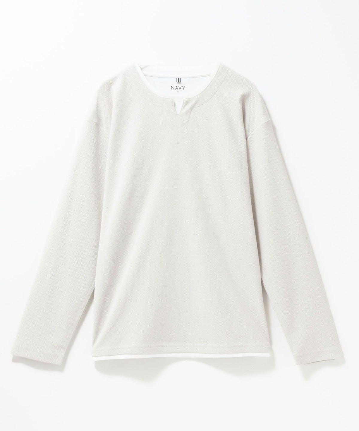 NAVY 時短フェイクレイヤードワッフルキーネックTシャツ メンズ