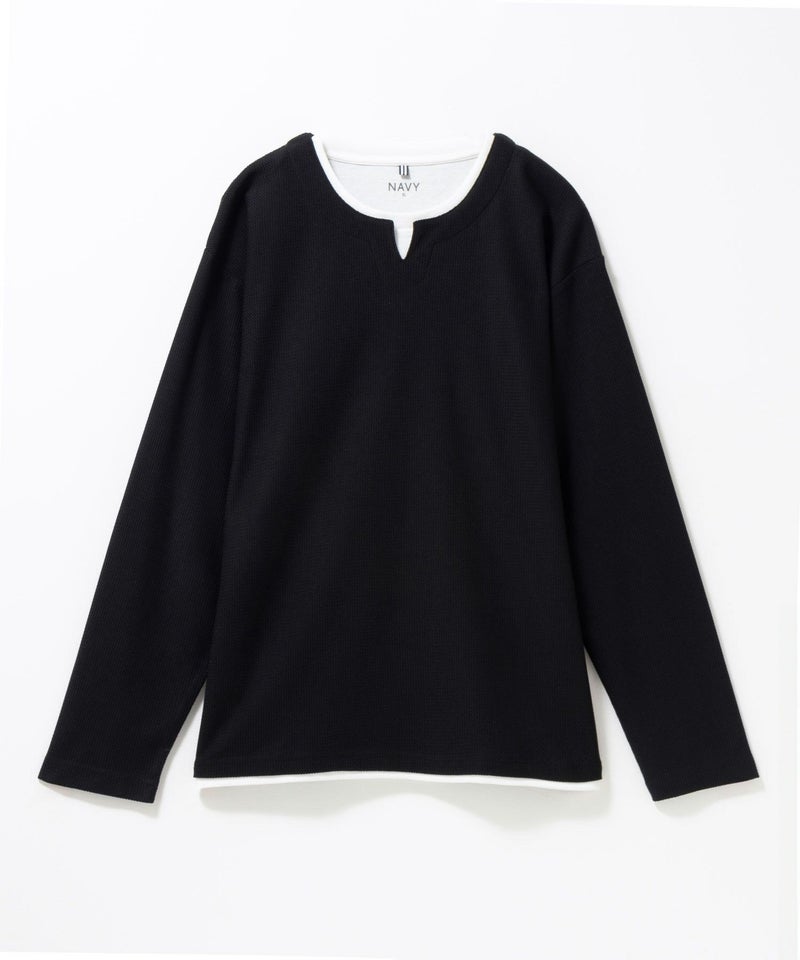 NAVY 時短フェイクレイヤードワッフルキーネックTシャツ メンズ商品画像-5