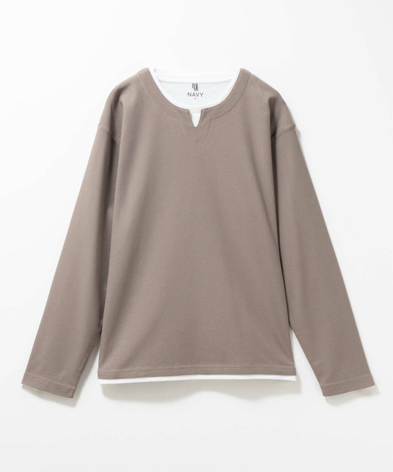 [値下げ]NAVY  時短フェイクレイヤードワッフルキーネックTシャツ メンズ商品画像-7