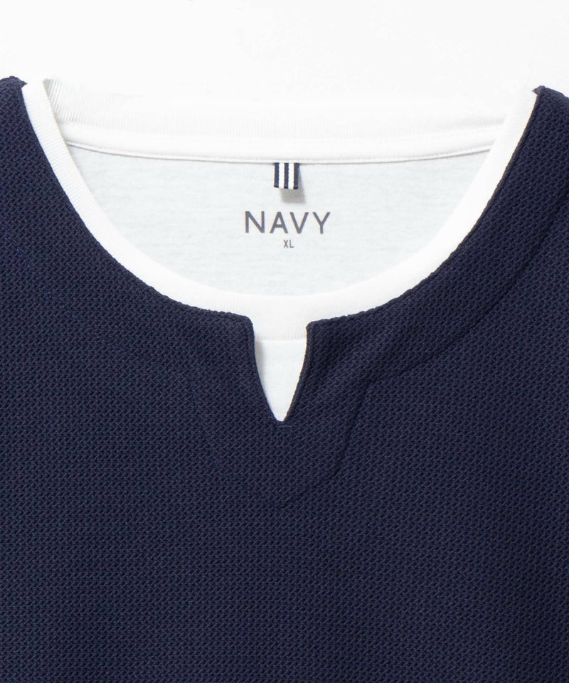 [値下げ]NAVY  時短フェイクレイヤードワッフルキーネックTシャツ メンズ商品画像-9