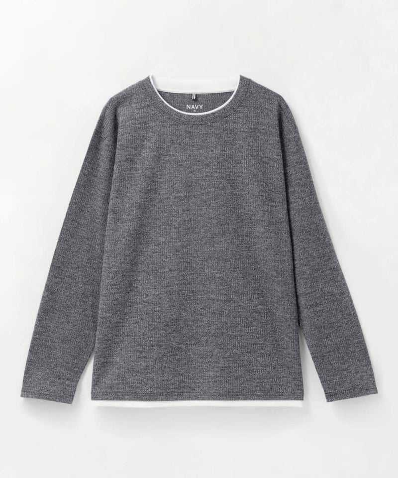 NAVY  時短メランジダブルクルーネックTシャツ メンズ商品画像-1
