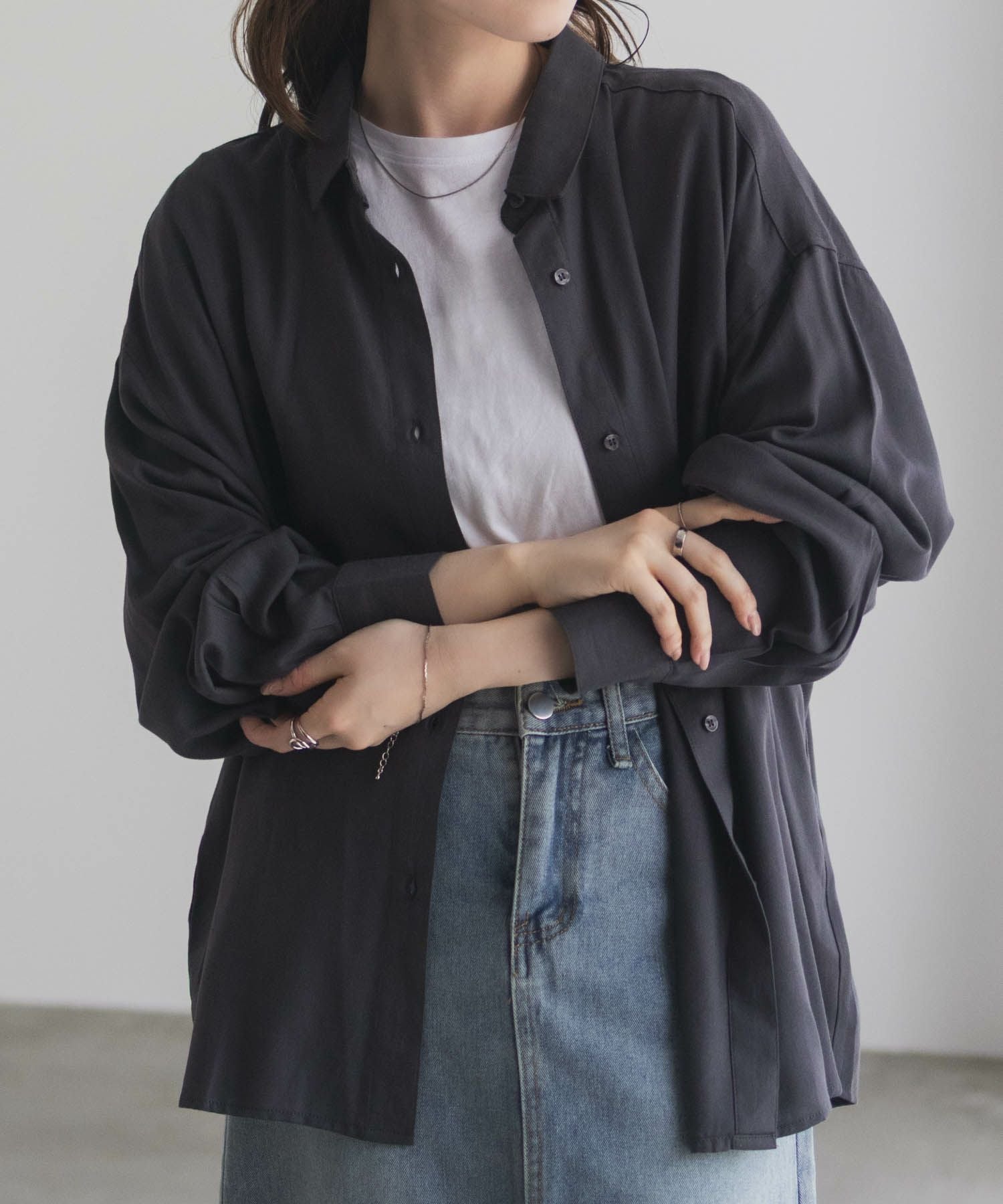 nAvy バックタック前開きシャツ レディース