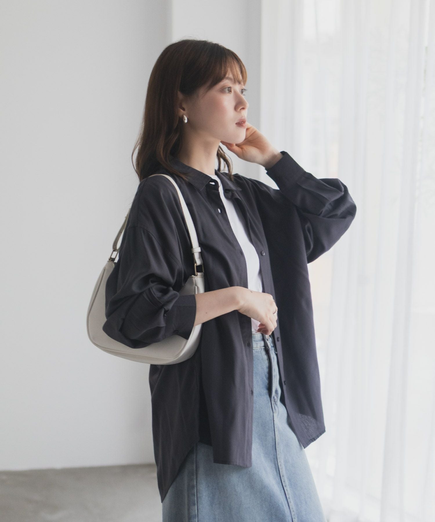 nAvy バックタック前開きシャツ レディース