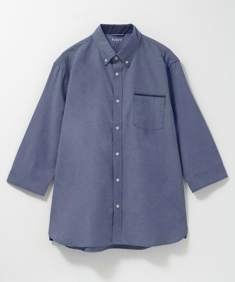 NAVY  ギミックオックスボタンダウン7分袖シャツ メンズ商品画像-1