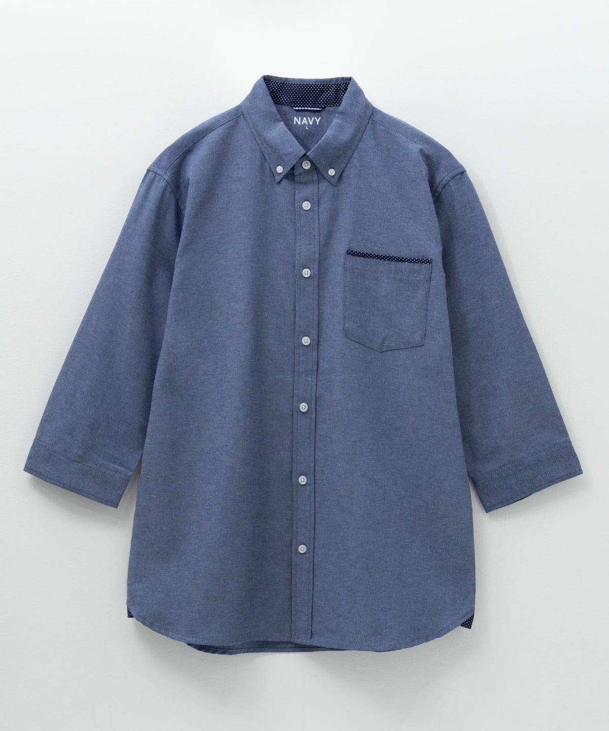 NAVY ギミックオックスボタンダウン7分袖シャツ メンズ