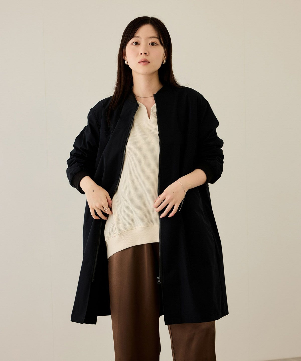 nAvy リブロングブルゾン レディース