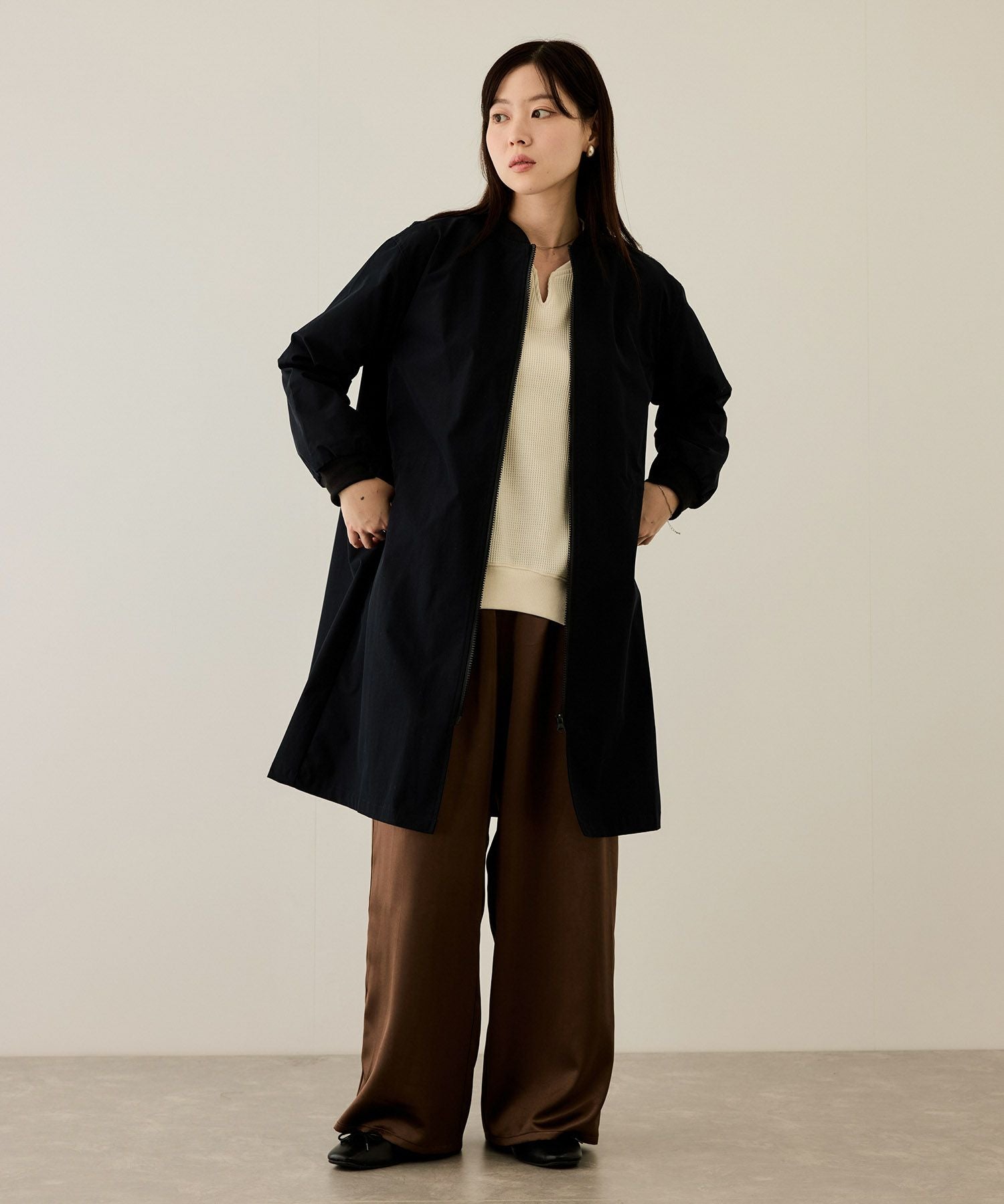 nAvy リブロングブルゾン レディース